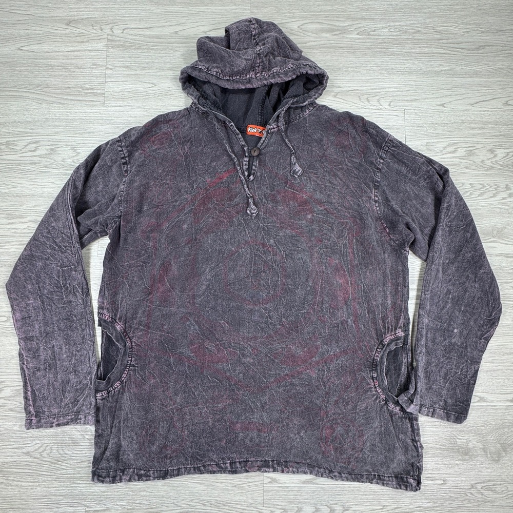 Yak n Yeti Mens Hoodie L/XL Stone Wash‎ Cotton Graphic Pullover Purple Gray